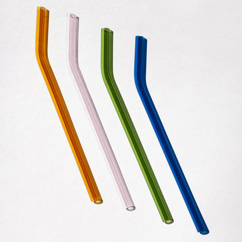 Reusable Glass Bent Straw Dark Blue
